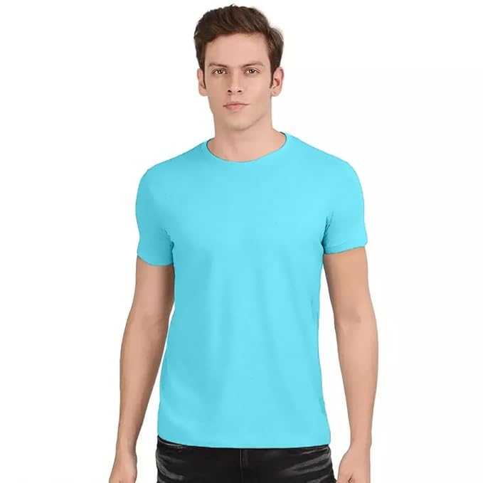 Aqua Blue Solid Premium 100% Cotton T-shirt