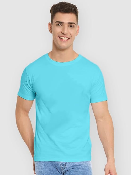 Aqua Blue Solid Premium 100% Cotton T-shirt