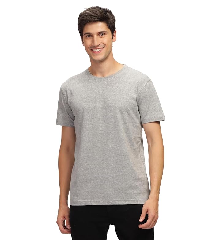 Grey Melange Solid Premium 100% Cotton T-shirt