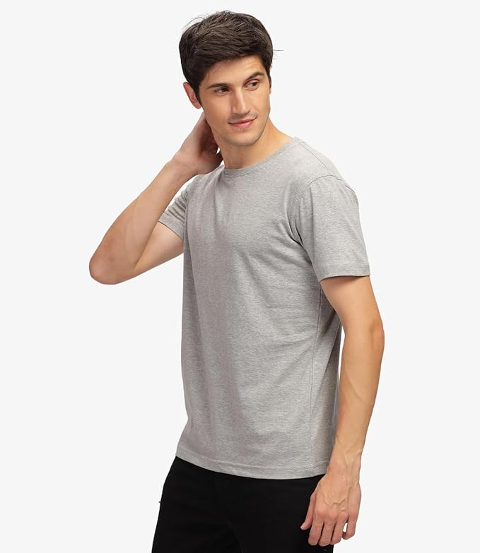 Grey Melange Solid Premium 100% Cotton T-shirt