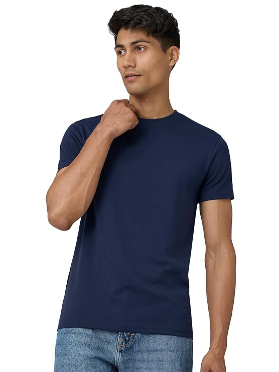 Navy Blue Solid Premium 100% Cotton T-shirt